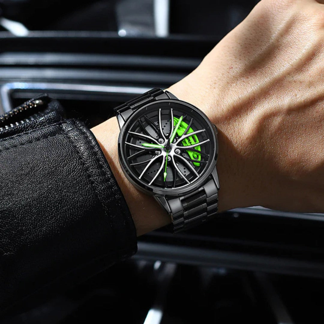 Racing-Inspired Watch with Rotating Dial and Luminescent Detail
