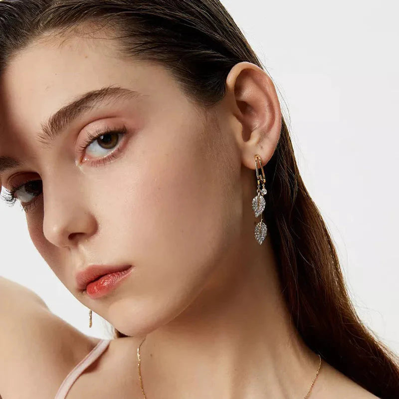 BowLift | Diamond leaf tassel earrings