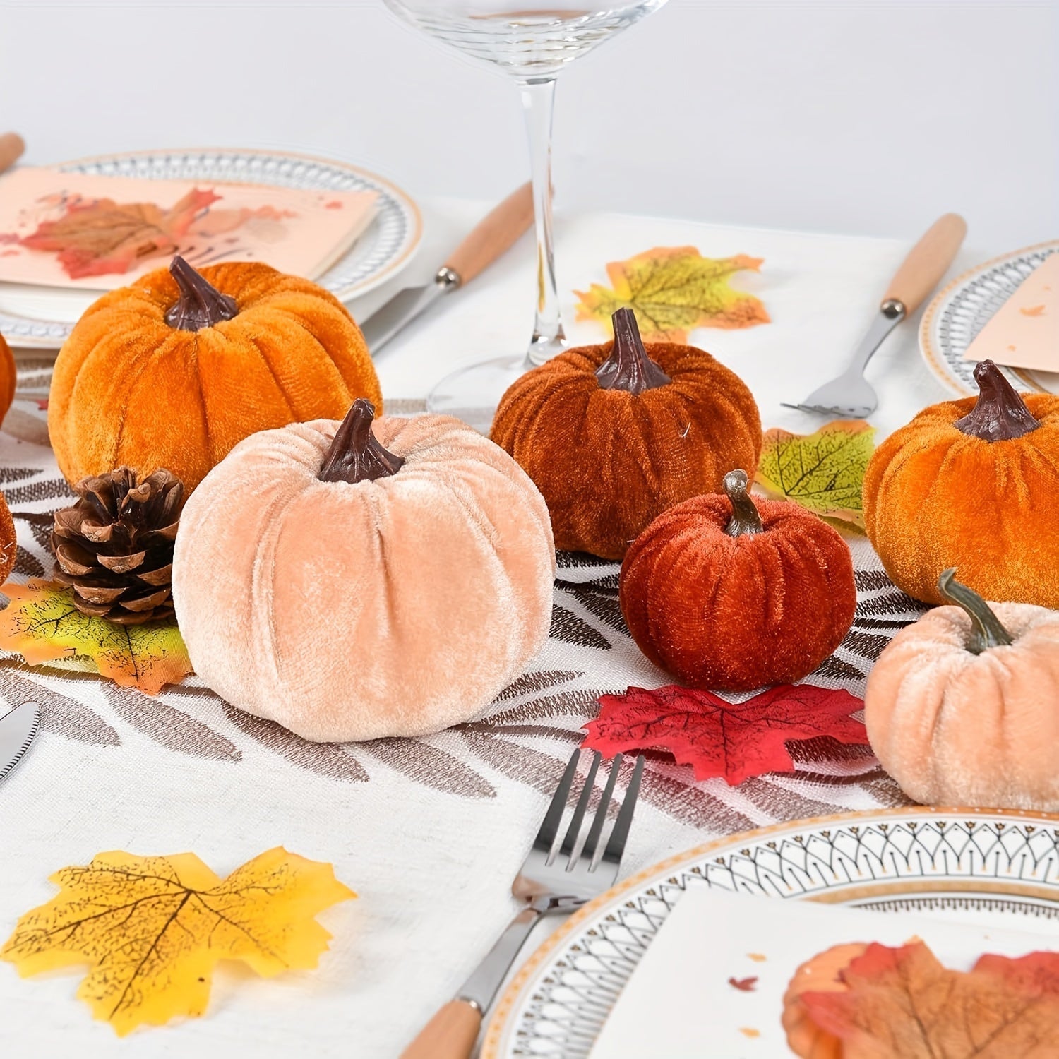 BowLift | Autumn Decoration Pumpkin Set – 12 Pieces Artificial Pumpkins with Velvet Finish