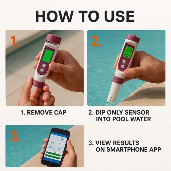 BowLift | Digital Pool Tester – Measuring device for pH and chlorine for easy pH measurement in pool water