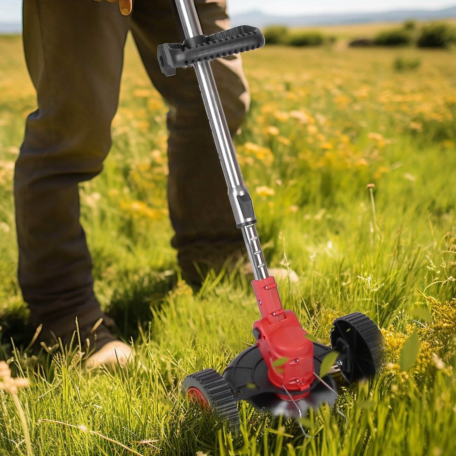 BowLift | 3-in-1 Electric Cordless Lawn Mower Battery-powered Grass Cutter with Wheels Adjustable Head with 2 Pieces 2500mAh Batteries
