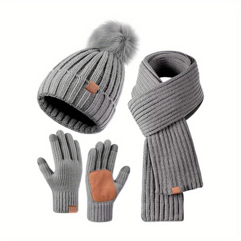 BowLift | 3-in-1 Knitted Winter Set with Hat, Scarf, and Touchscreen Gloves