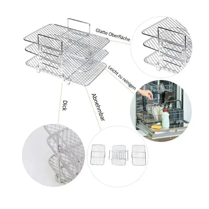 BowLift | 3-tier stainless steel air fryer rack for versatile cooking