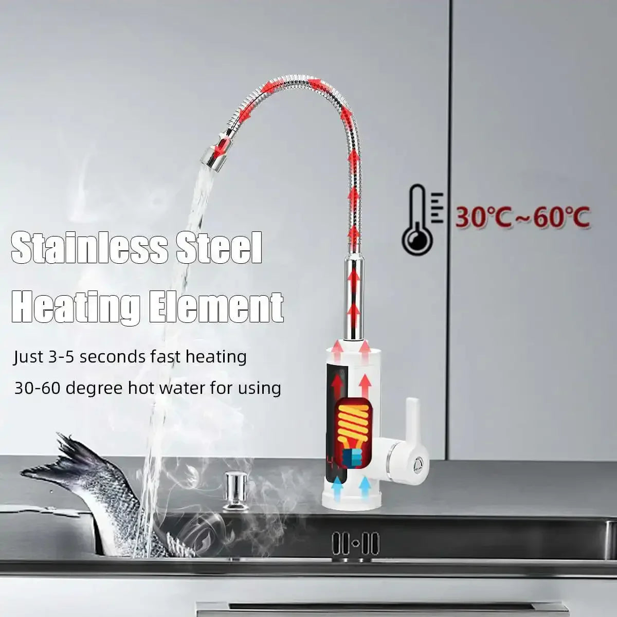 BowLift | 3000W Electric Kitchen Tap with Instant Hot Water - FlowHeat
