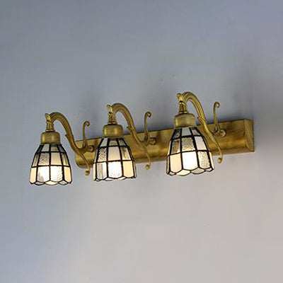 BowLift | Stained Glass Dome Wall Lighting with Square/Bluetooth Square Pattern and Linear Backplate Vintage Retro 3 Light Scone Lighting in Copper/Antique Brass/Brass