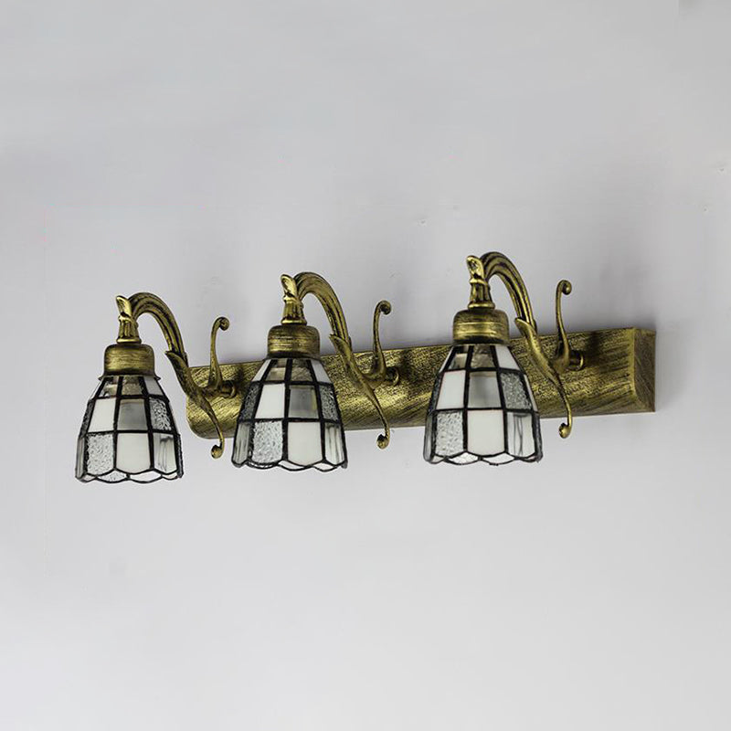 BowLift | Stained Glass Dome Wall Lighting with Square/Bluetooth Square Pattern and Linear Backplate Vintage Retro 3 Light Scone Lighting in Copper/Antique Brass/Brass