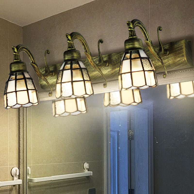 BowLift | Stained Glass Dome Wall Lighting with Square/Bluetooth Square Pattern and Linear Backplate Vintage Retro 3 Light Scone Lighting in Copper/Antique Brass/Brass