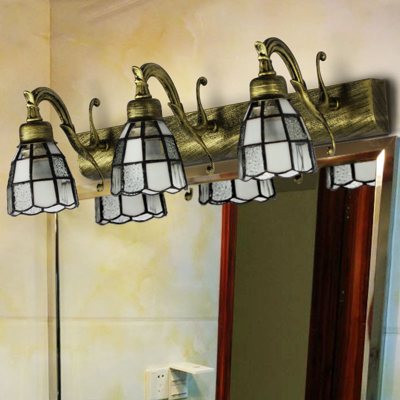 BowLift | Stained Glass Dome Wall Lighting with Square/Bluetooth Square Pattern and Linear Backplate Vintage Retro 3 Light Scone Lighting in Copper/Antique Brass/Brass