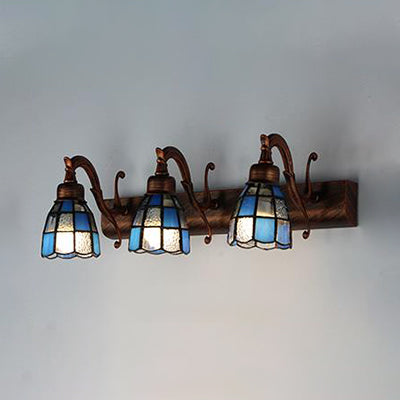 BowLift | Stained Glass Dome Wall Lighting with Square/Bluetooth Square Pattern and Linear Backplate Vintage Retro 3 Light Scone Lighting in Copper/Antique Brass/Brass