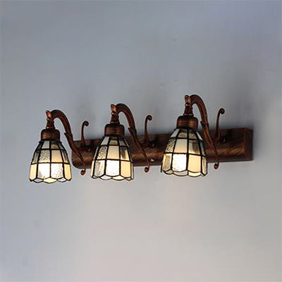 BowLift | Stained Glass Dome Wall Lighting with Square/Bluetooth Square Pattern and Linear Backplate Vintage Retro 3 Light Scone Lighting in Copper/Antique Brass/Brass
