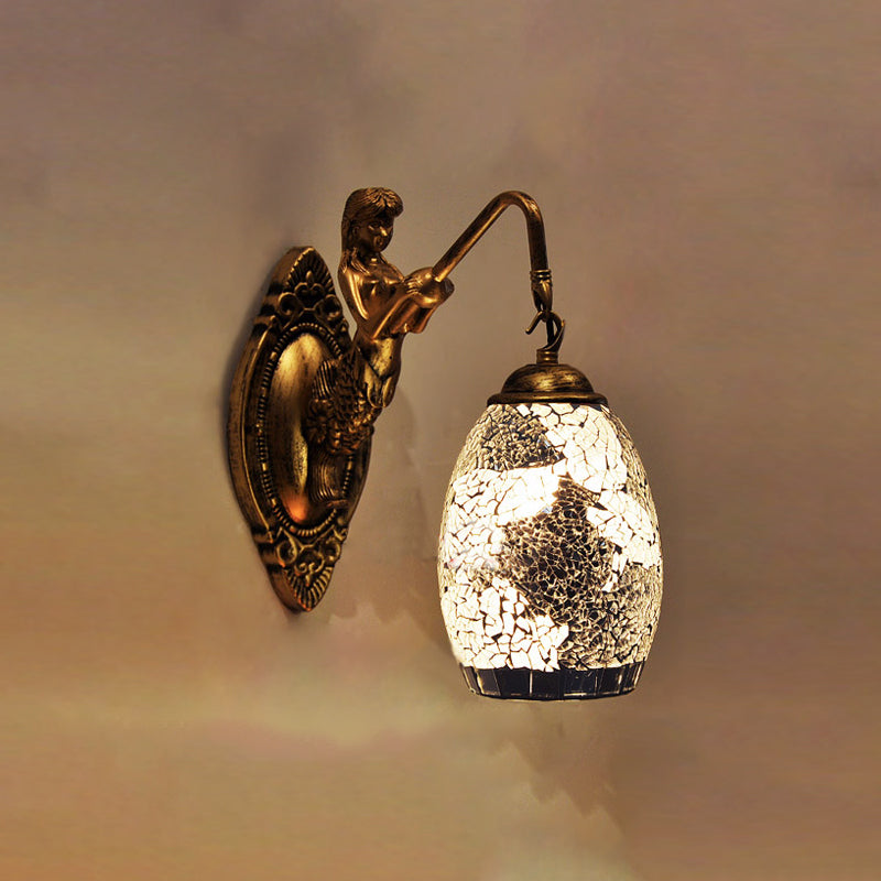 BowLift | Dome Vanity Lamp 1 Light Silver/Red/Yellow Stained Glass Mediterranean Style Wall Light for Bathroom