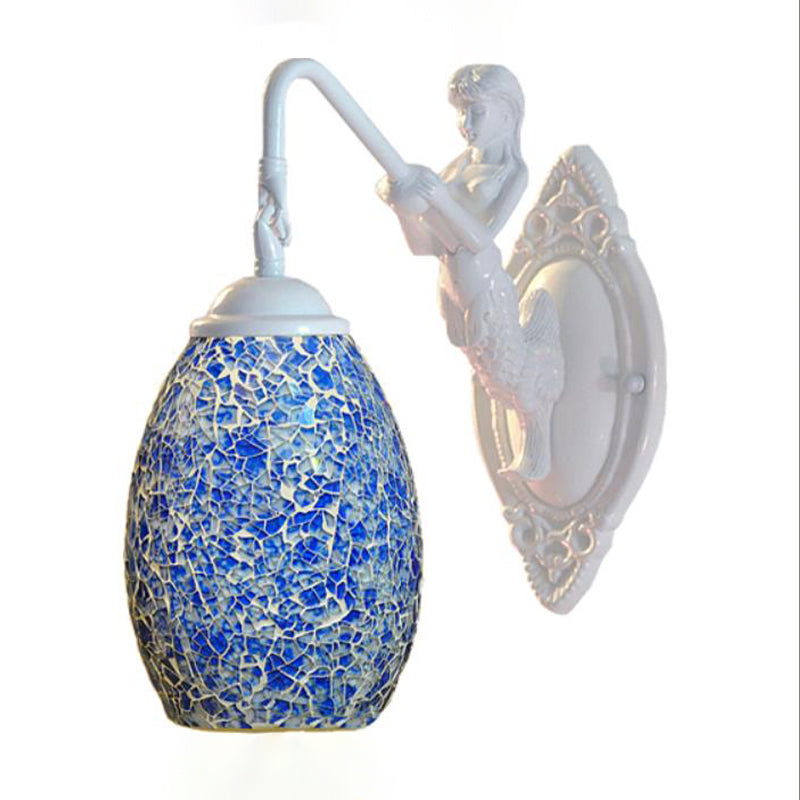 BowLift | White Dome Wall Lighting Element Tiffany Style 1 Light Blue/Purple Glass Sconce with Mermaid Decoration