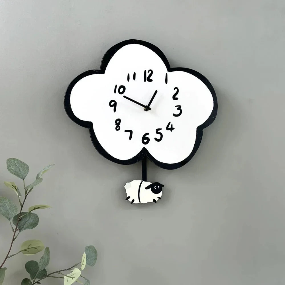 BowLift | 38cm Silent Cartoon Cloud Sheep Swinging Wall Clock