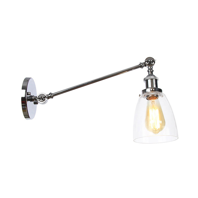 BowLift | Black/Bronze/Brass 1-light Wall Lamp Fixture Industrial Style Clear Glass Cone Light with Arm, 8"/12" L