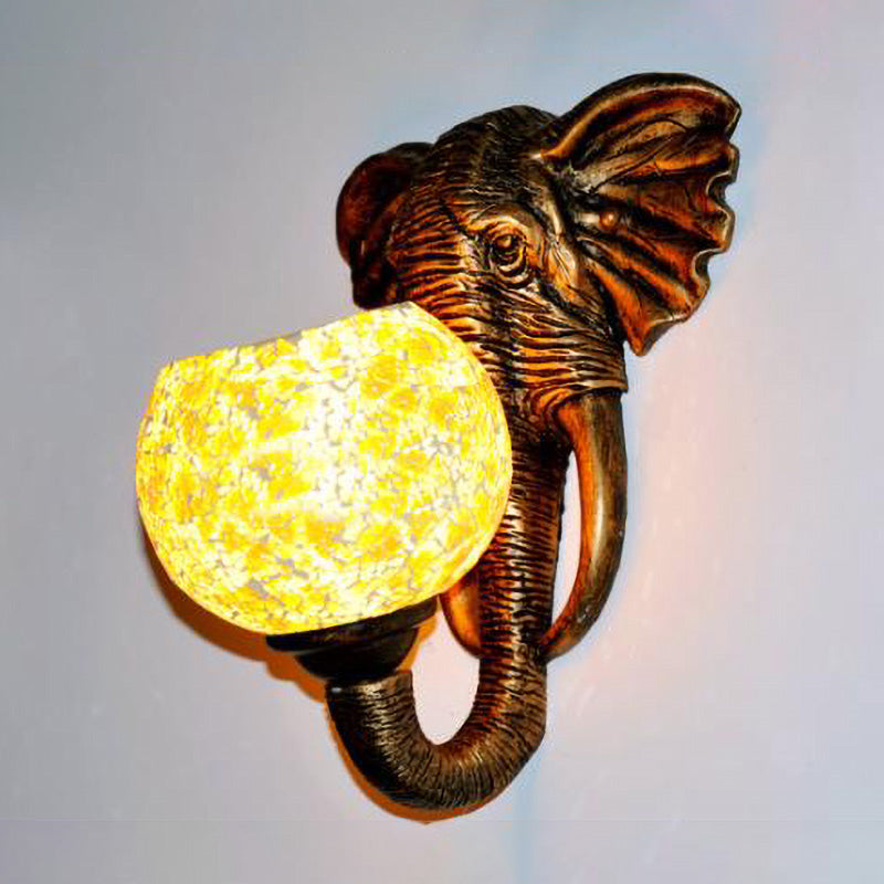 BowLift | Stained Glass Elephant Head Wall Lamp Baroque 1 Light Silver/Yellow Wall Lamp Fixture for Hallway