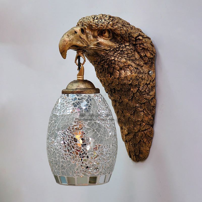 BowLift | Cut Glass Silver/Beige/Red Wall Mounted Lighting Owl Head 1 Light Mediterranean Wall Light for Balcony