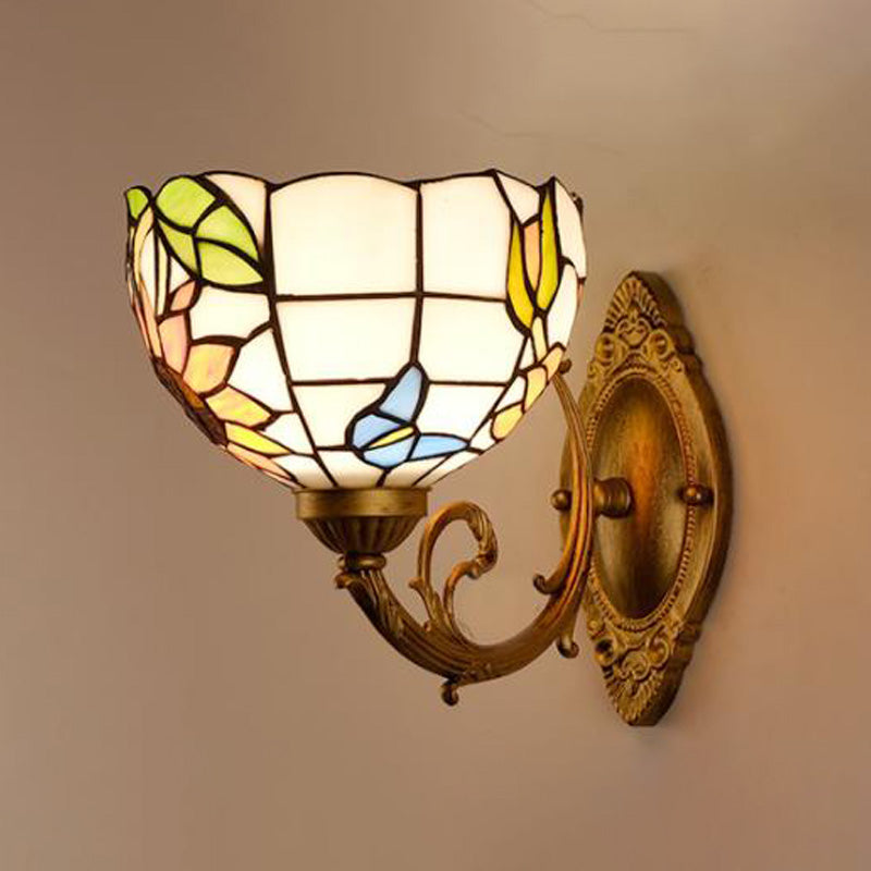 BowLift | Grape/Blossom Vanity Lighting Fixture 1 Light Yellow Art Glass Victorian Wall Lamp in Brass for Bathroom