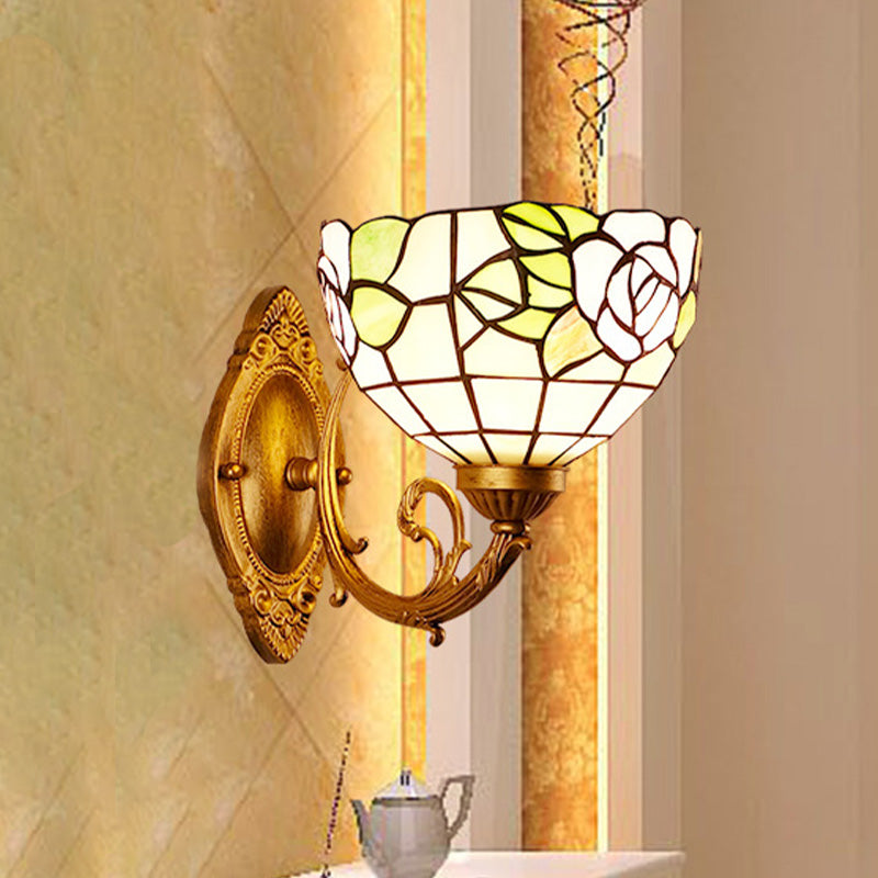 BowLift | Grape/Blossom Vanity Lighting Fixture 1 Light Yellow Art Glass Victorian Wall Lamp in Brass for Bathroom
