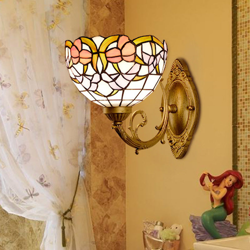 BowLift | Grape/Blossom Vanity Lighting Fixture 1 Light Yellow Art Glass Victorian Wall Lamp in Brass for Bathroom