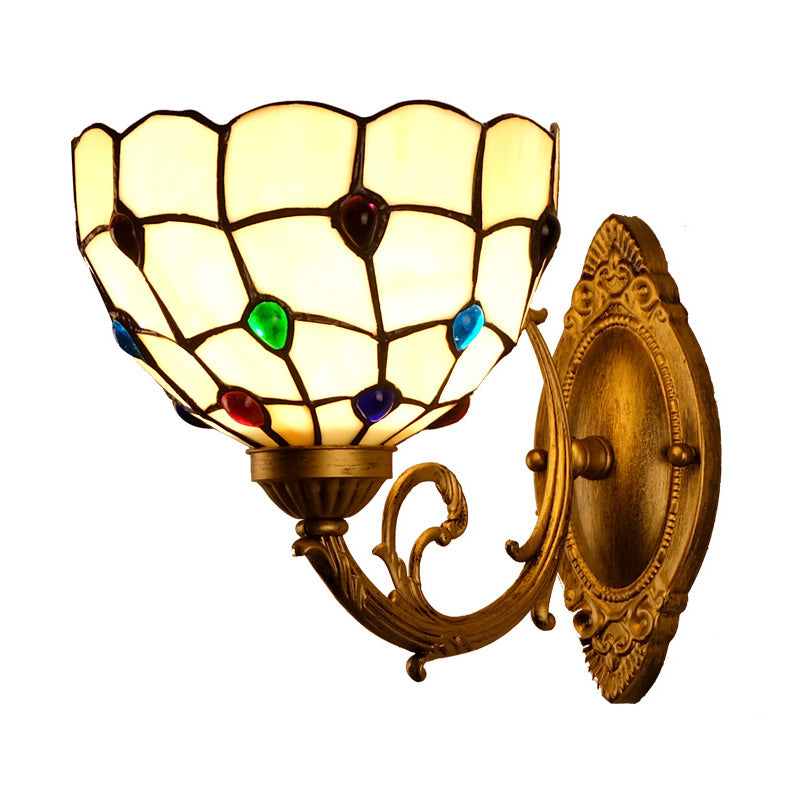 BowLift | 1 Light Bathroom Vanity Lamp Mediterranean Brass Wall Light with Beaded White Glass Shade