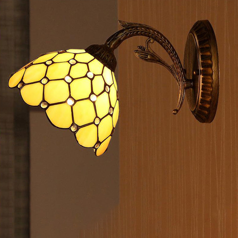 BowLift | 1 Light Wall Mounted Lighting Baroque Stylish Dome Woven Art Glass Wall Lamp in Red/Yellow/Blue for Living Room