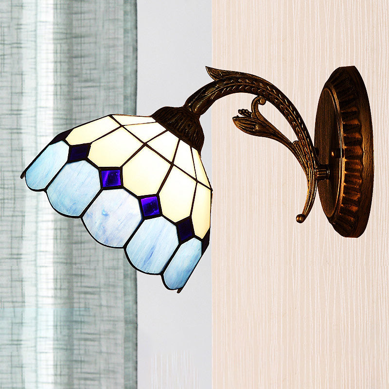 BowLift | 1 Light Wall Mounted Lighting Baroque Stylish Dome Woven Art Glass Wall Lamp in Red/Yellow/Blue for Living Room