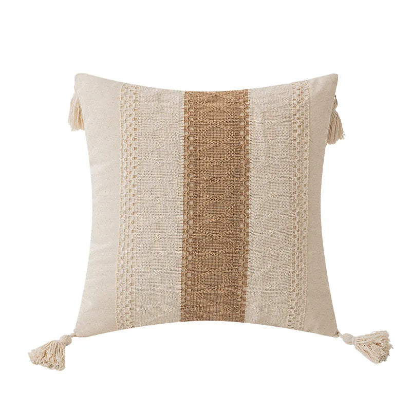 BowLift | Boho Geometric Cotton and Linen Tassel Cushion Cover