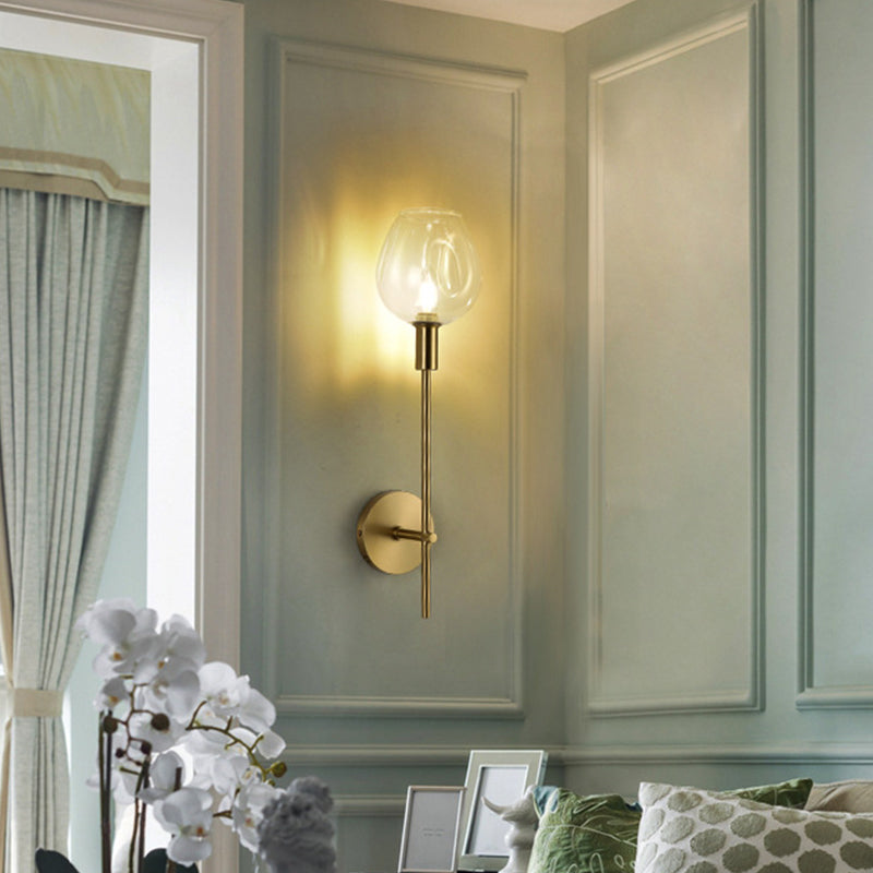 BowLift | Clear Glass Cup Wall Light Modern 1 Head Wall Mounted Lamp in Gold with Metal Pencil Arm
