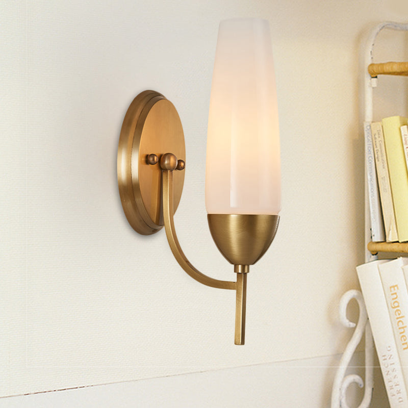 BowLift | Contemporary 1-Light Wall Lamp Brass Cone Sconce Lamp with Opaque Glass Shade