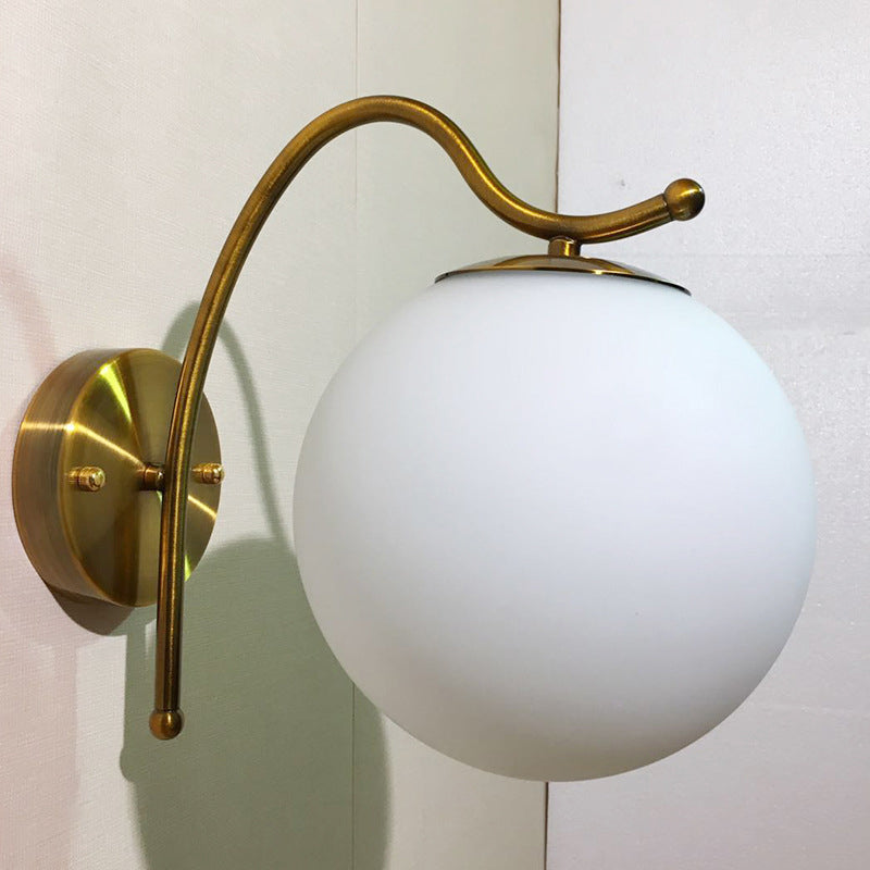 BowLift | Ball Wall Lamp Modern White Glass 1 Head Gold Wall Light with Metal Curved Arm