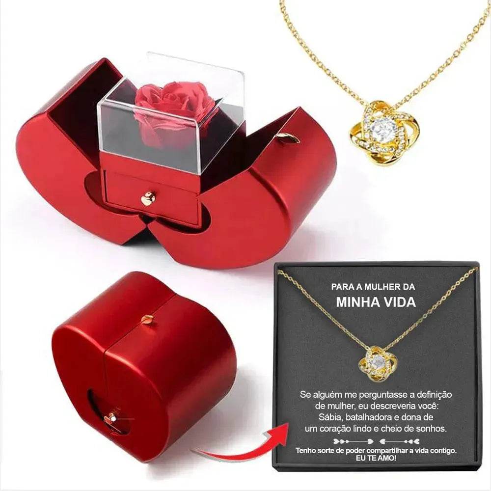 BowLift | Fashion Jewelry Box Red Apple Christmas Gift Necklace Eternal Rose For Girl Mother's Day Valentine's Day Gifts With Artificial Flower Rose Flower Jewelry Box