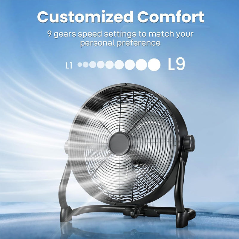 BowLift | 12" Cordless Fan Portable Rechargeable Cordless Fan 360° Tilt Industrial Heavy Duty Floor Fan