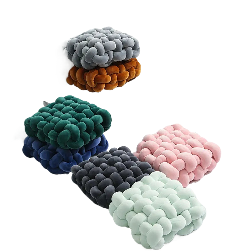 BowLift | Living Room Soft Plush Knot Pillow Sofa Pillow Solid Color Square Handwoven Home Throw Pillow Square Woven Seat Cushion Pillow