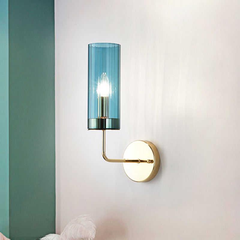 BowLift | Contemporary Tube Wall Lamp Cognac/Light Blue Glass 1 Head Living Room Wall Mounted Light