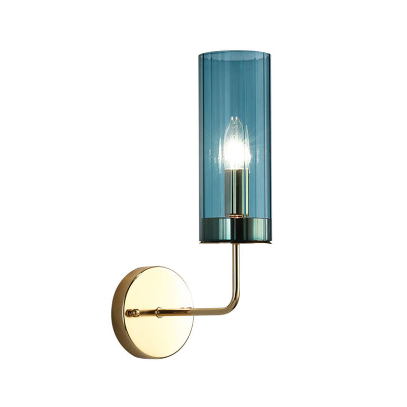BowLift | Contemporary Tube Wall Lamp Cognac/Light Blue Glass 1 Head Living Room Wall Mounted Light