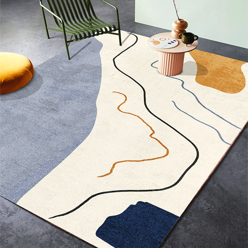 BowLift | Retro Abstract Line Art Rug Multicolored Mid-Century Rug Synthetic Washable Stain Resistant Non-Slip Rug for the Living Room