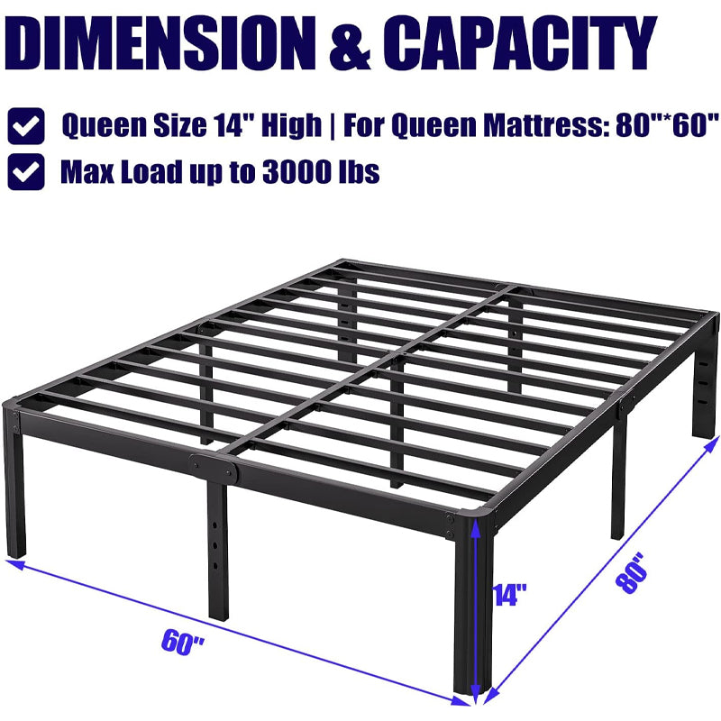 BowLift | 14 Inch Queen Bed Frame 3000 lbs Loading Capacity Squeak Resistant Bed Frame Platform