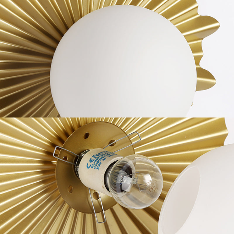BowLift | White Glass Sphere Wall Lamp with Brass-Colored Wavy Back 1 Heads Modern Wall-Mounted Lamp
