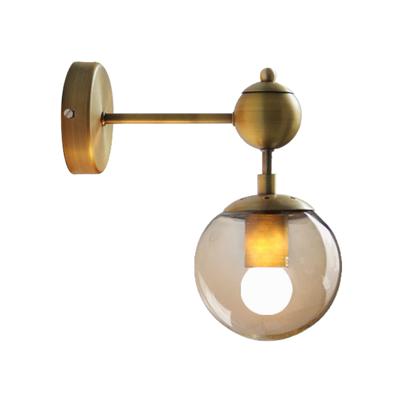 BowLift | 1/2-Head Global Wall Mount Light with Amber Glass Shade Modernist Wall Lamp Lighting in Gold for Bedroom