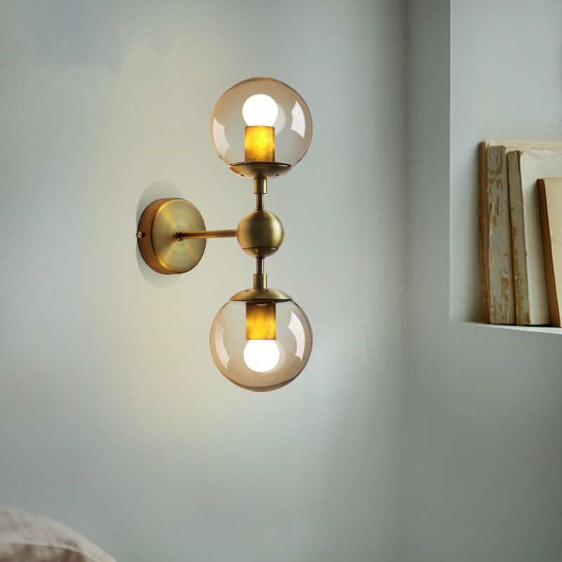 BowLift | 1/2-Head Global Wall Mount Light with Amber Glass Shade Modernist Wall Lamp Lighting in Gold for Bedroom