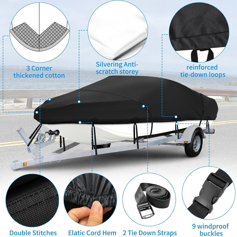 BowLift | 14'-16' Boat Cover 500D Waterproof Boat Cover UV Resistant Marine Grade Outboard Cover