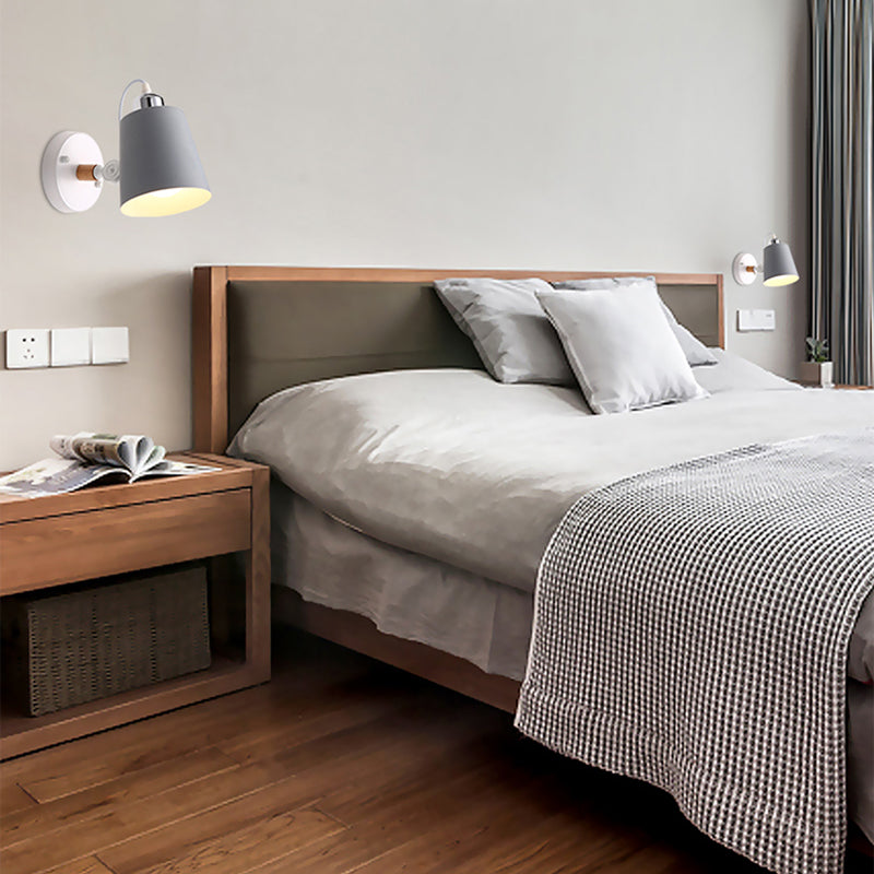 BowLift | Gray/White/Pink/Yellow/Blue/Green Cone Wall Lamp Minimalist Metal 1 Light Wall Mount Lamp for Nightstand