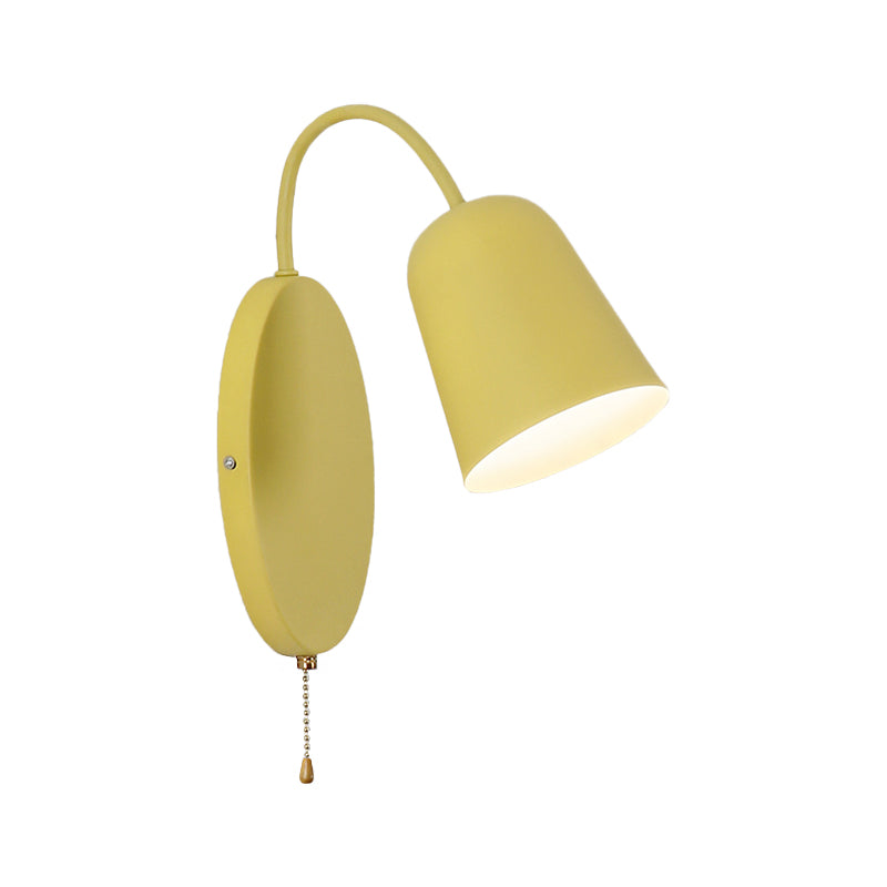 BowLift | Modern Cone Wall Light 1 Light Wall Mounted Lighting with Metal Shade and Pull Chain in Pink/Yellow/Blue/Green
