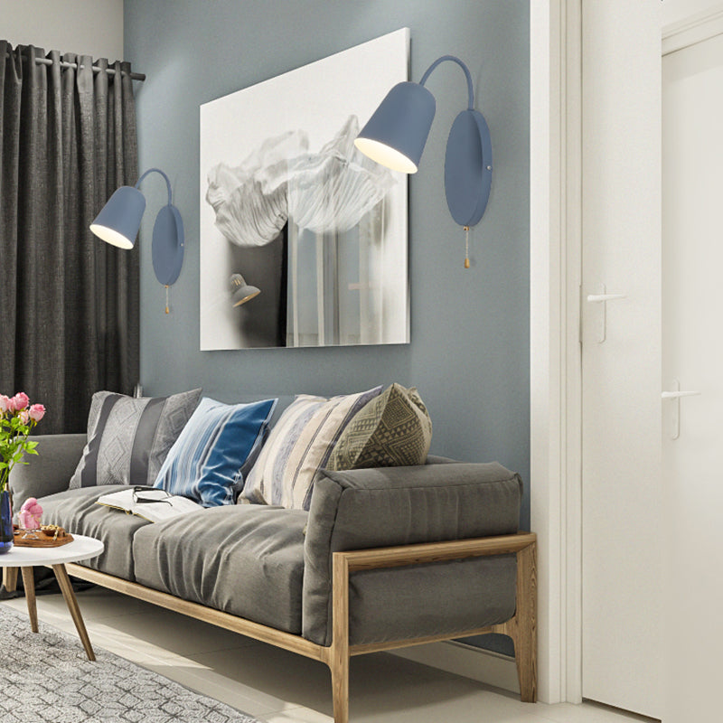 BowLift | Modern Cone Wall Light 1 Light Wall Mounted Lighting with Metal Shade and Pull Chain in Pink/Yellow/Blue/Green