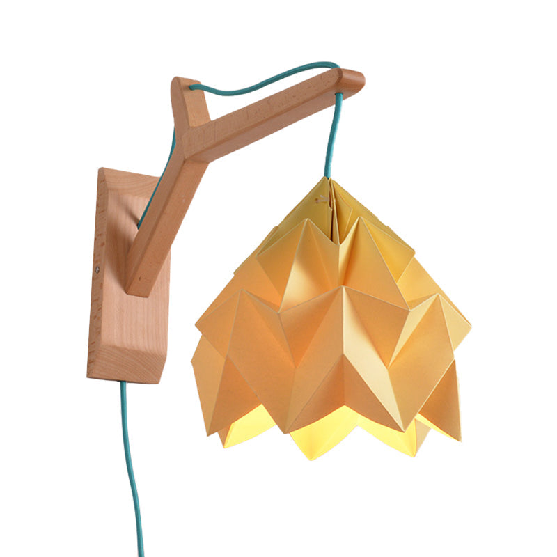 BowLift | Curved Shadow Paper Wall Lamp Macaron 1 Head White/Pink/Yellow/Blue/Green Sconce Lamp with Wooden Backplate