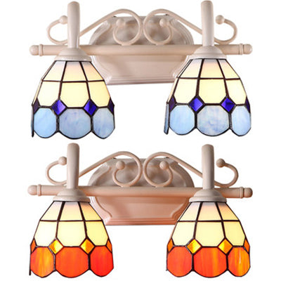 BowLift | Dome Double Wall Lamp with Curved Arm, Stained Glass, Traditional Wall Lighting in Blue/Orange