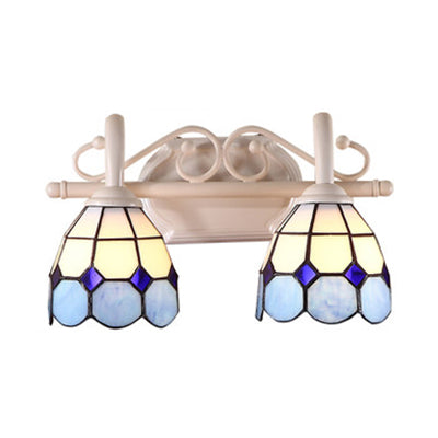 BowLift | Dome Double Wall Lamp with Curved Arm, Stained Glass, Traditional Wall Lighting in Blue/Orange