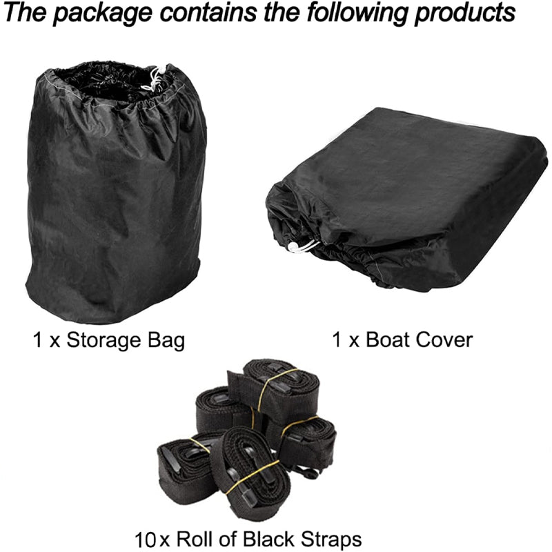 BowLift | 14'-16' 210D Boat Cover Oxford Fabric Trailerable Boat Cover Waterproof Mooring Cover with Strap Black