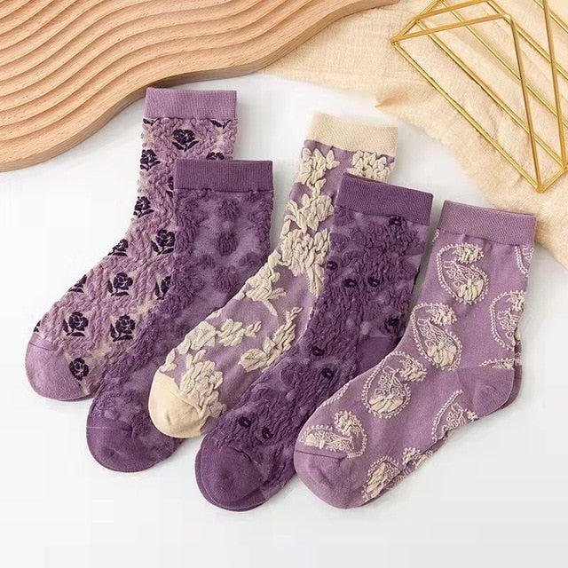 BowLift | 5 Pair Vintage Flower Embroidery Socks