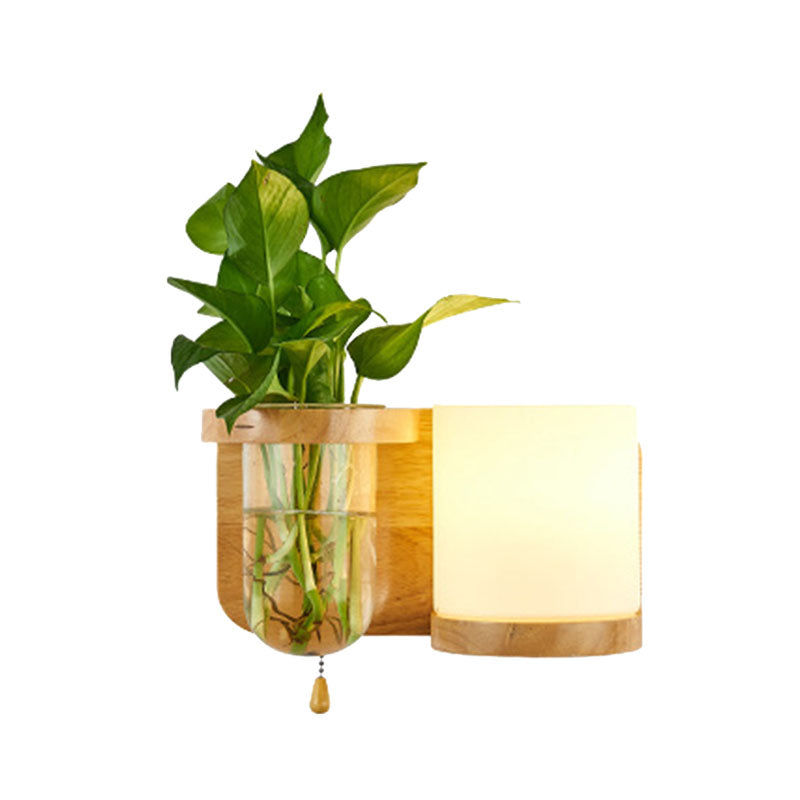 BowLift | 1 Light source wall-mounted light industrial cylindrical opal glass LED wall sconce made of wood, left/right